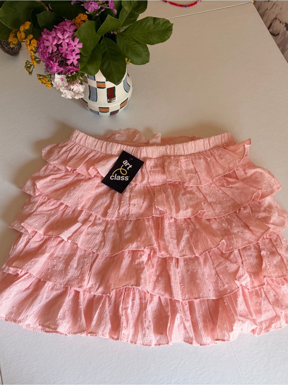 art class Pastel Pink Tiered Ruffle Mini Skirt